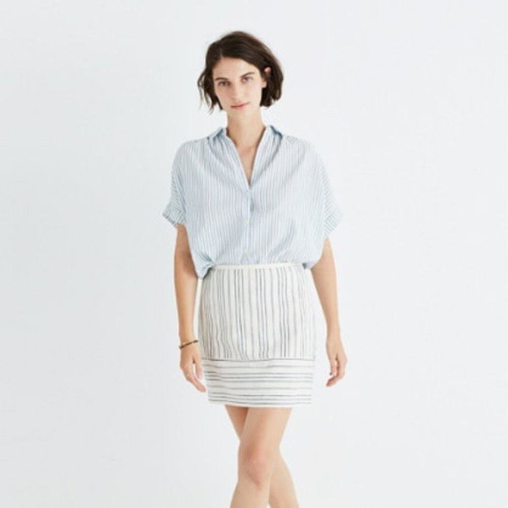 Madewell Cream and Blue Gamine Cara Stripe Linen Mini Skirt Size 10